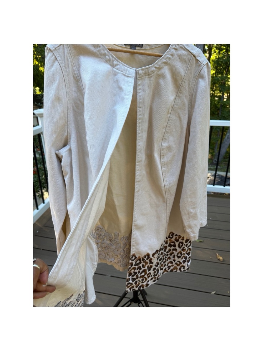 Jessica London Cream Open-Front Jacket with Leopard Hem